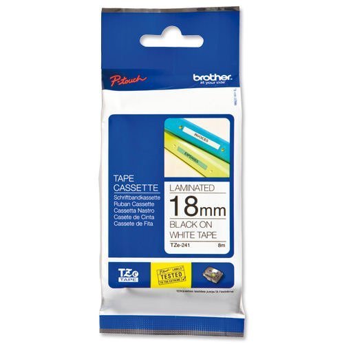 Brother P-touch TZE Label Tape 18mmx8m Black on White TZE241