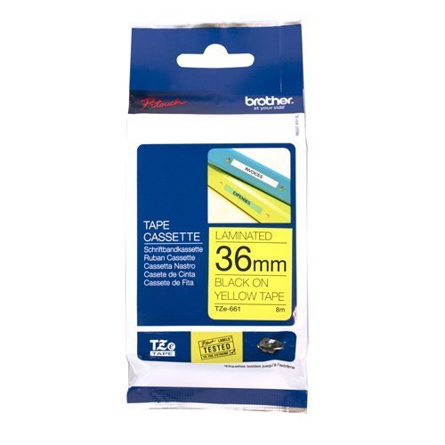 Brother P-touch TZE Label Tape 36mmx8m Black on Yellow TZE661