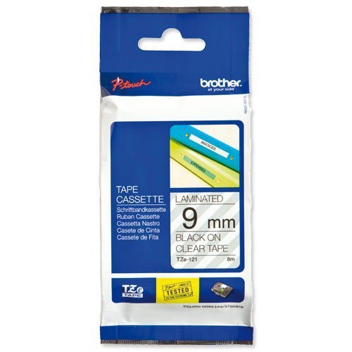 Brother P-touch TZE Label Tape 9mmx8m Black on Clear TZE121
