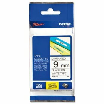 Brother P-touch TZE Label Tape 9mmx8m Black on White TZE221