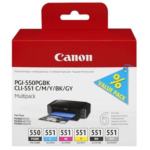 Canon Inkjet Cartridges 2xBlack / Cyan / Magenta / Yellow / Grey PGI-550 CLI-551 6496B005