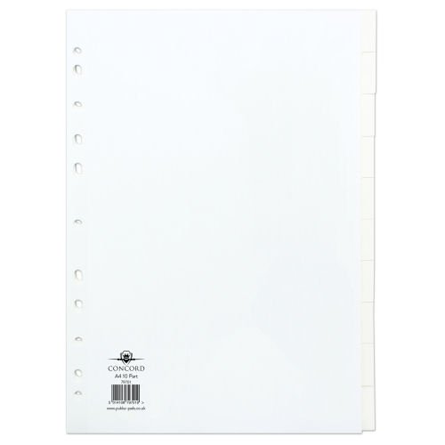 Concord Card A4 10 Part Dividers White Punched 79701/97