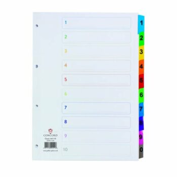 Concord Classic Colour A4 1-10 Index Dividers Punched Card 00401/CS4