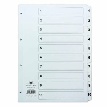 Concord Classic Index A4 1-10 Dividers White Punched Card 00901/CS9