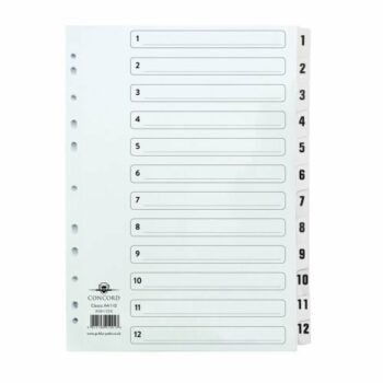 Concord Classic Index A4 1-12 Dividers White Punched Card 01201/CS12
