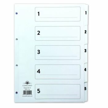 Concord Classic Index A4 1-5 Dividers White Punched Card 00501/CS5