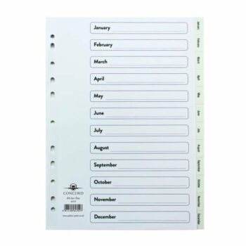 Concord Plastic Index A4 Jan-Dec Dividers Punched Polypropylene 64701