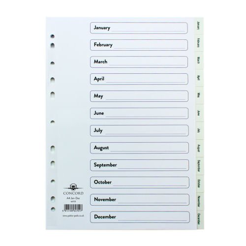 Concord Plastic Index A4 Jan-Dec Dividers Punched Polypropylene 64701
