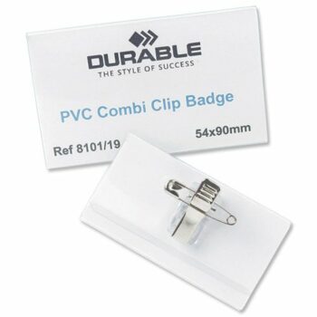 Durable PVC Combi Clip Name Badges 90x54mm 810119 - Pack 50