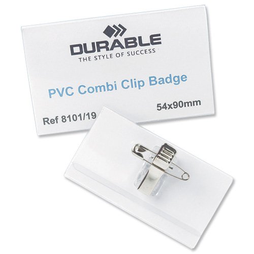 Durable PVC Combi Clip Name Badges 90x54mm 810119 - Pack 50