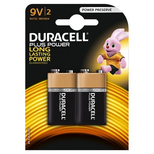 Duracell Plus 9V 2 Batteries 6LR61 MN1604