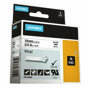 DYMO IND Black on White 18445 Label 19mm Vinyl - Each