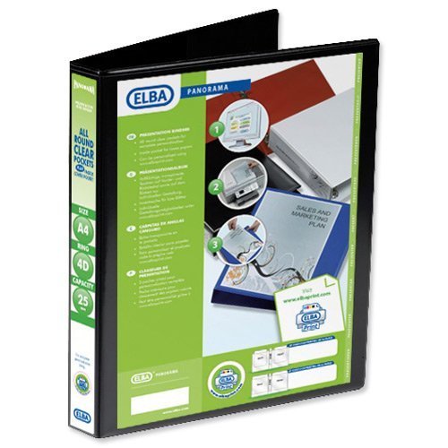 Elba Presentation Ring-Binders 4-Ring 25mm Black A4 400008414 - Pack 6