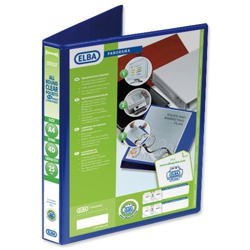 Elba Presentation Ring-Binders 4-Ring 25mm Blue A4 400008415 - Pack 6
