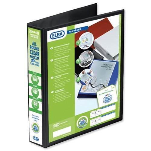 Elba Presentation Ring-Binders 4-Ring 40mm Black A4 400008417 - Pack 6