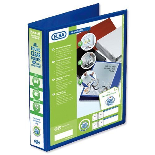 Elba Presentation Ring-Binders 4-Ring 40mm Blue A4 400008418 - Pack 6