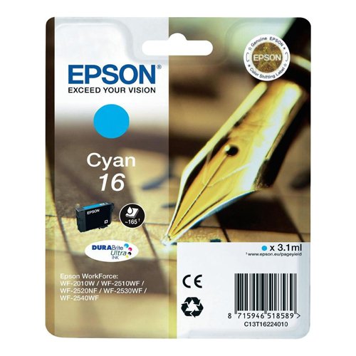 Epson Inkjet Cartridge Cyan 16 C13T162240 Pen & Crossword