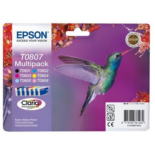 Epson Inkjet Carts Black / Cyan / Yellow / Magenta / LCyan / LMag T0807 Hummingbird