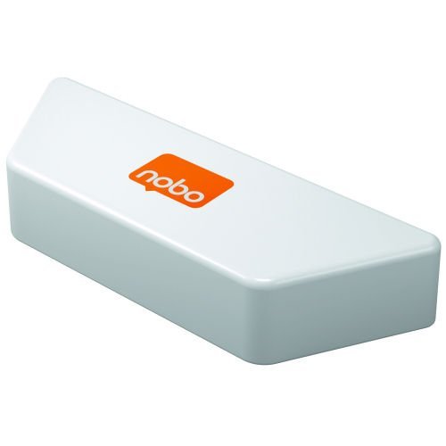 Shop the Nobo Magnetic Whiteboard Eraser in White (Model 1905325) for effortless cleaning of your whiteboard surfaces. This sleek and efficient eraser features a strong magnetic backing ensuring it stays securely in place when not in use.