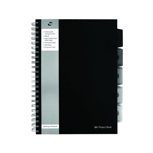 Shop the Pukka Pad Wirebound Black Project Book A4 SBPROBA4 - Pack of 3 perfect for organising your notes and projects in style. Ideal for students and professionals alike this durable project book features a sleek black design and high-quality paper.