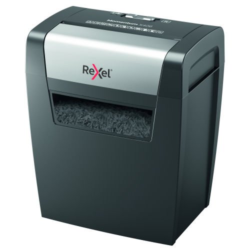 Discover the Rexel Momentum X406 Cross Cut P4 Shredder (2104569) designed for efficient document destruction with a P4 security level perfect for safeguarding sensitive information in your home or office.