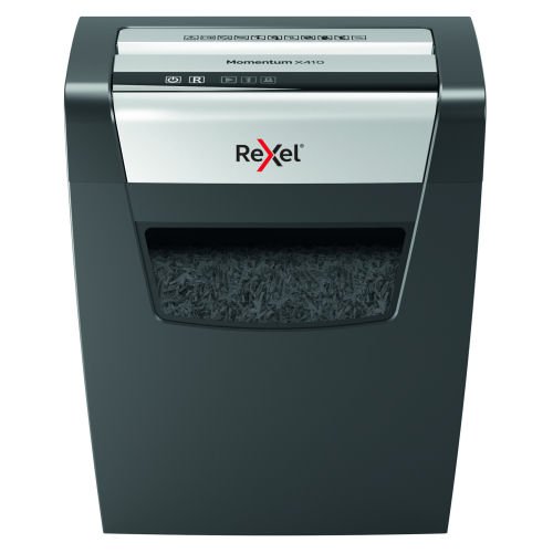 Discover the Rexel Momentum X410 Cross Cut P4 Shredder (2104571) designed for efficient document destruction with a high-security P4 rating perfect for home or office use.