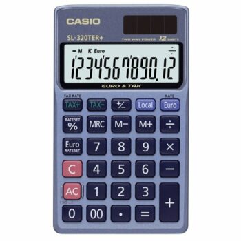 Shop the Casio Pocket Calculator SL-320TER+ featuring a clear 12-digit display perfect for quick calculations at home or in the office. This compact and portable calculator is ideal for students and professionals alike.