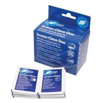 AF Screen Clene Duo Wipes - Box of 20 perfect for cleaning screens and electronic devices ensuring a streak-free finish and optimal clarity.