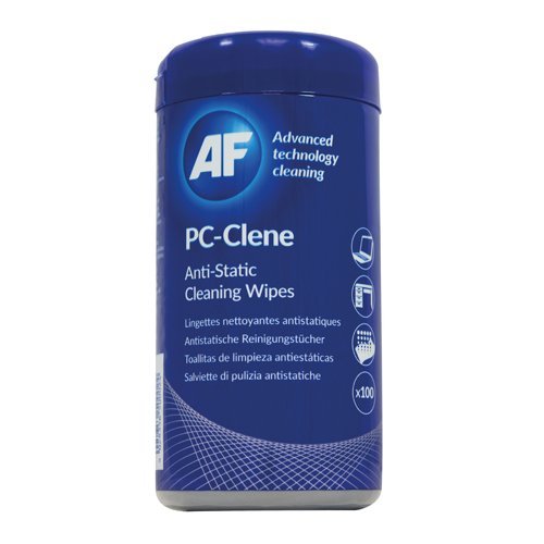 AF PC Clene Anti-Static Cleaning Wipes - Pack of 100 perfect for safely cleaning screens and electronic devices without leaving residue. Ideal for maintaining a dust-free and static-free environment for your tech.