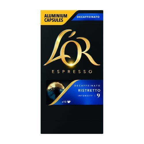 Discover the rich flavour of LOr Espresso Ristretto Decaffeinated Capsules perfectly compatible with Nespresso machines. Enjoy a bold coffee experience without the caffeine available in a convenient pack of 10.