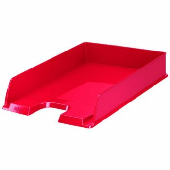 Shop the Rexel Choices Letter Tray in vibrant red designed for A4 documents. This stylish and functional organiser keeps your workspace tidy and adds a pop of colour to your office.