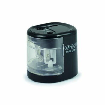 Discover the Rapesco PS12-USB Pencil Sharpener in sleek black model 1449 designed for efficient sharpening with a modern USB power option perfect for home or office use.