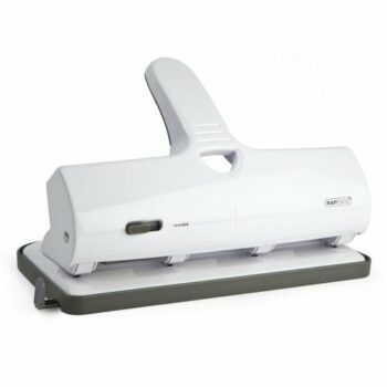 Rapesco ALU 40 Heavy Duty Four-Hole Punch in White capable of punching through 40 sheets with ease perfect for organising your documents efficiently.