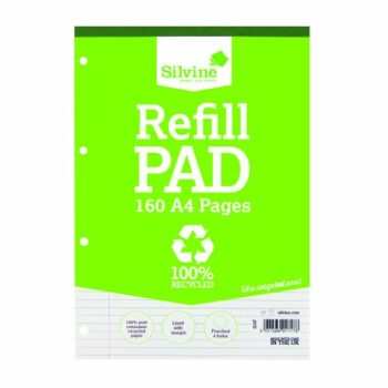 Silvine Everyday Recycled Refill Pad Ruled & Margin 160pp A4 RE4FM - Pack 6