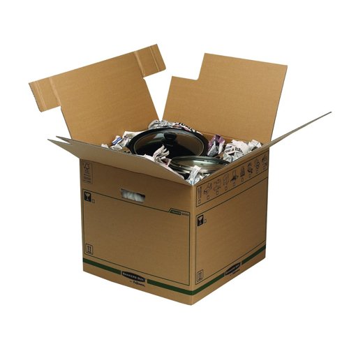 Shop the Bankers Box SmoothMove Removal Box 85L capacity perfect for hassle-free moving and storage. This pack of 5 sturdy boxes is designed to make your relocation easier and more organised.