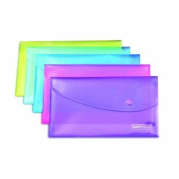 Shop the Rapesco Popper Wallet A5 in vibrant assorted colours perfect for organising documents and stationery. This pack of 5 durable wallets is ideal for school office or home use.
