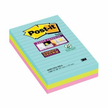 Enhance your organisation with 3M 4690-SS3-MIA Post-it Super Sticky Miami Colour Notes featuring vibrant colours and lined design perfect for jotting down reminders and notes. Each note measures 101x153mm ensuring ample space for your thoughts.