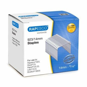 High-quality Rapesco 923 14mm staples ideal for all your stapling needs available in a convenient pack of 4000 for long-lasting use. Perfect for home office or school projects these staples ensure reliable performance and durability.