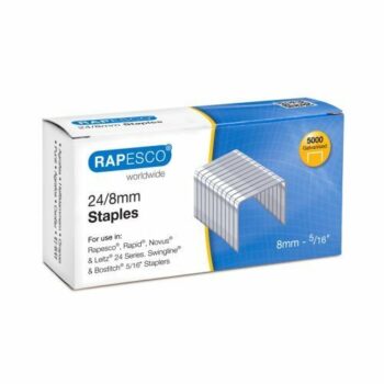 High-quality Rapesco 24/8mm staples ideal for all your stapling needs available in a convenient pack of 5000 for long-lasting use. Perfect for home office or school projects these staples ensure reliable performance and a neat finish.