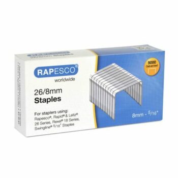 High-quality Rapesco 26/8mm staples ideal for secure binding of documents available in a convenient pack of 5000. Perfect for home or office use ensuring reliable performance for all your stapling needs.