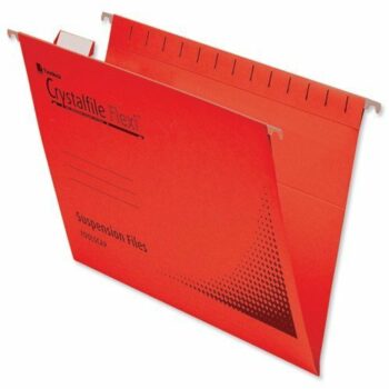 Shop the Rexel Crystalfile Flexi Files in vibrant red perfect for organising your documents in foolscap size. This pack of 50 files offers durability and flexibility for all your filing needs.