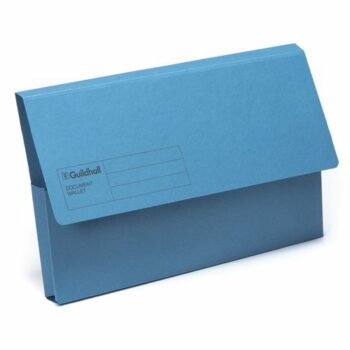 Shop the Guildhall Document Wallets in vibrant blue (GDW1-BLU) - perfect for organising your documents. Available in a convenient pack of 50 these durable wallets are ideal for both home and office use.