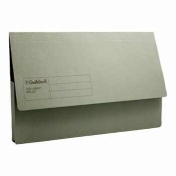 Shop the Guildhall Document Wallets in vibrant green (GDW1-GRN) - perfect for organising your documents. Available in a convenient pack of 50 these durable wallets are ideal for both home and office use.