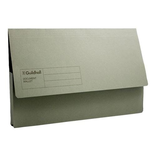 Shop the Guildhall Document Wallets in vibrant green (GDW1-GRN) - perfect for organising your documents. Available in a convenient pack of 50 these durable wallets are ideal for both home and office use.