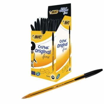 BIC Cristal Original Fine Black Ball Pen - Pack of 50 perfect for smooth writing and everyday use. Ideal for schools offices and home these reliable pens offer precision and comfort.
