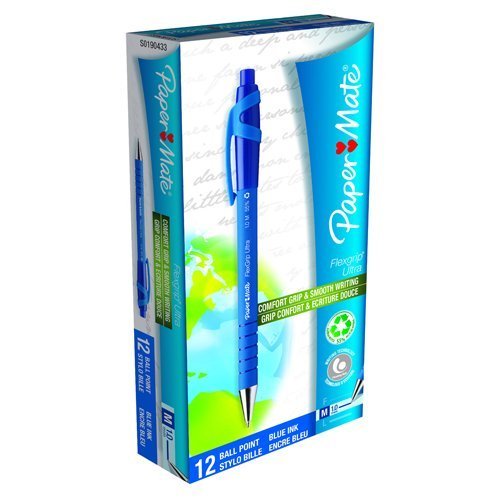 Paper Mate Flexgrip Ultra Ballpoint Pen Retractable Medium Blue S0190433 - Pack 12