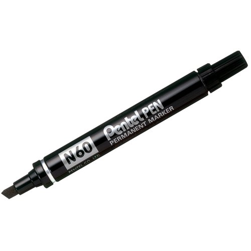 Pentel N60 Permanent Marker Chisel Tip Black N60-A - Pack 12