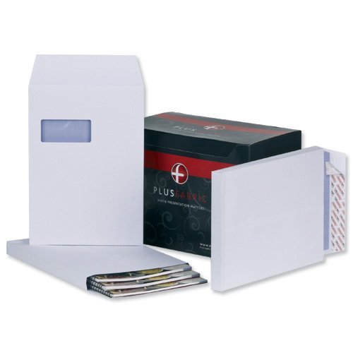 Plus Fabric Envelopes Peel & Seal Window Gusset White 324x229mm C4 - Pack 100