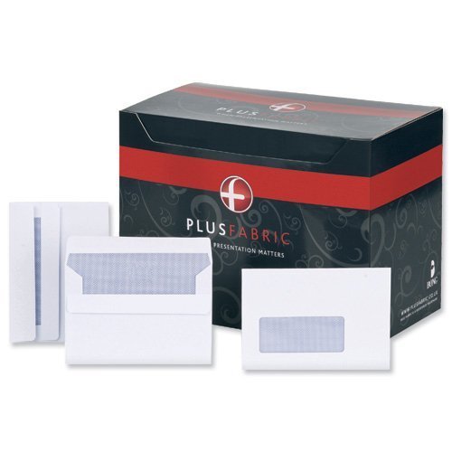 Plus Fabric Envelopes Wallet Press Seal Window C6 White - Pack 500