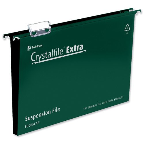 Rexel Crystalfile Extra Files Foolscap 30mm Green 70631 - Pack 25